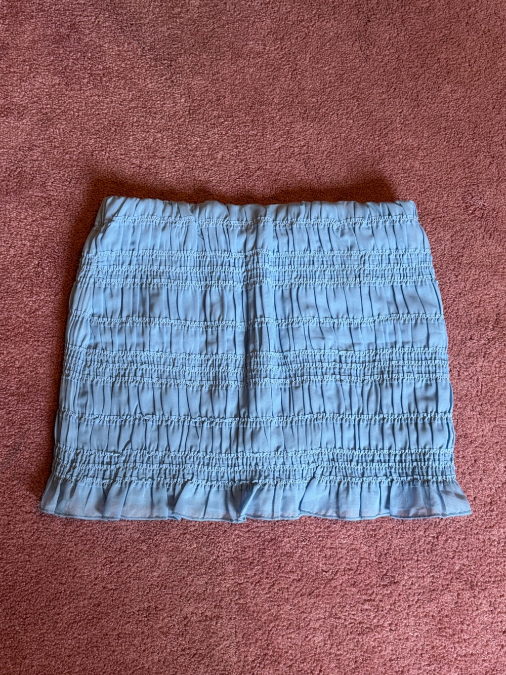 Smocked Light Blue Mini Skirt - Picture 2 of 5